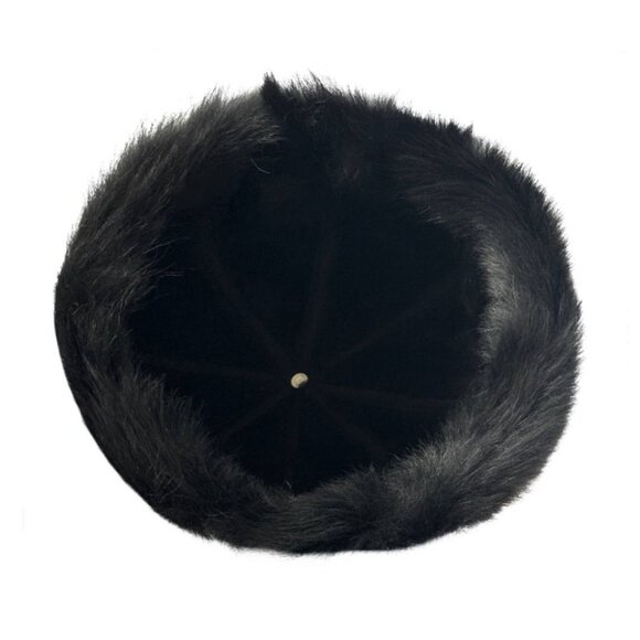 Black Leather Hat Genuine Shearling Sheepskin Leather Fur Beanie Toscana
